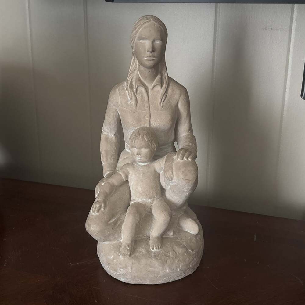 Vintage Pottery Signed M.Rosse Sculpture Statue Figurine Mother and Child Statue